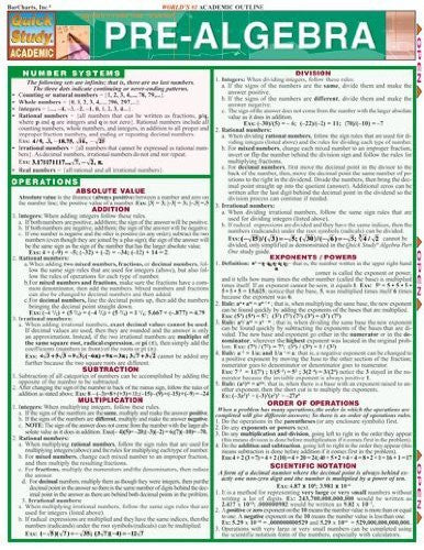 Quick Study Laminated Reference Guide - Pre Algebra