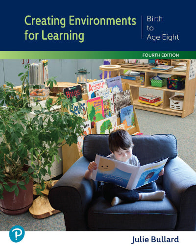 Cover of the 'Creating Environments for Learning 4th Edition' eBook, showing a young child reading a book in a classroom setting.