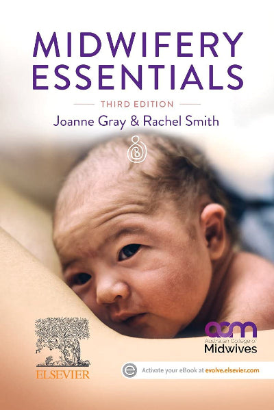 Book cover of 'Midwifery Essentials' with a baby's face on the cover