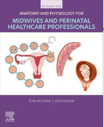 Book cover of 'Anatomy and Physiology for Midwives and Perinatal Healthcare Professionals' with illustrations on a purple background.