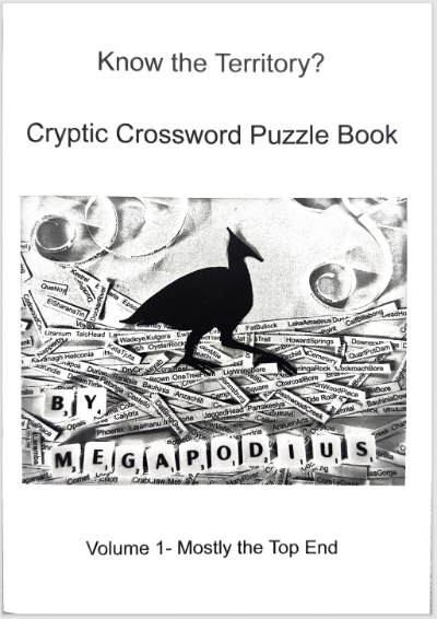 Cover of &#39;Know the Territory?&#39; Cryptic Crossword Puzzle Book with a black silhouette of a bird on a newspaper background.