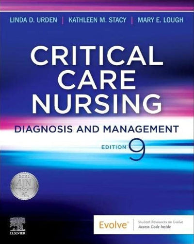 Book cover of 'Critical Care Nursing: Diagnosis and Management' with a blue and purple gradient background.