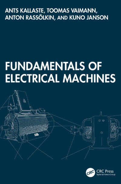 Book cover of 'Fundamentals of Electrical Machines' with technical drawings on a dark blue background.