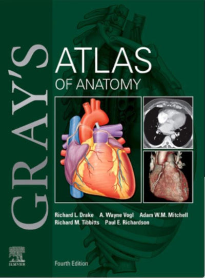 Book cover of 'Gray's Atlas of Anatomy' with anatomical illustrations on a green background.