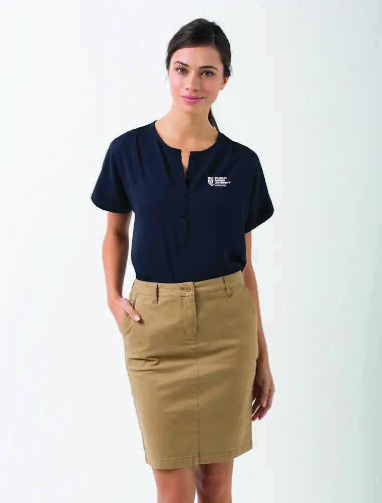 WOMENS MARGOT BLOUSE NAVY SHORT SLEEVE