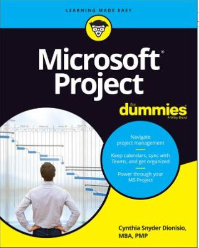 Book cover of 'Microsoft Project for Dummies' with a person looking at a project plan.