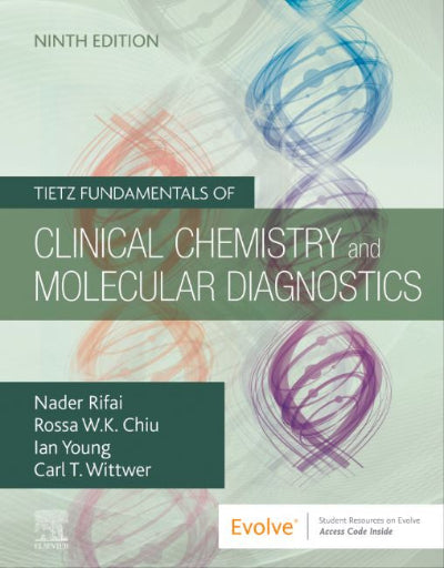 Book cover of 'Tietz Fundamentals of Clinical Chemistry and Molecular Diagnostics' with DNA double helix design.