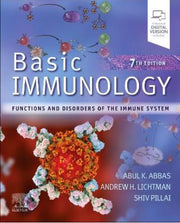 Book cover of 'Basic Immunology' with immunological concepts and authors' names.