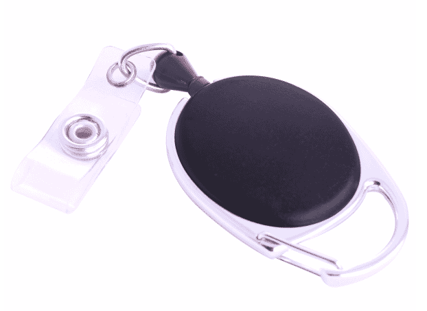 Black Reel with Carabiner Clip & Strap Clip