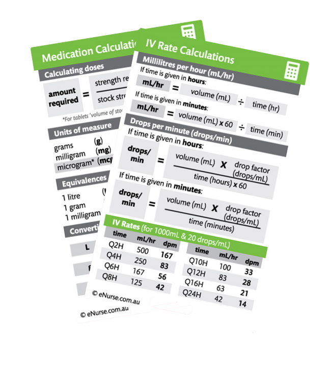 CLINICAL REFERENCE CARDS ENURSE DOSAGE & CALCULATIONS
