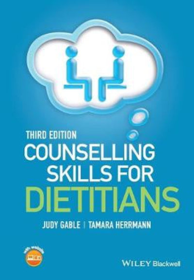Book cover of 'Counselling Skills for Dietitians' with a blue background and cloud icon.