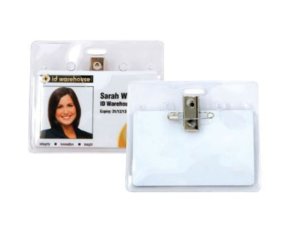 Flexible Plastic Card Holder Landscape Pin and Clip