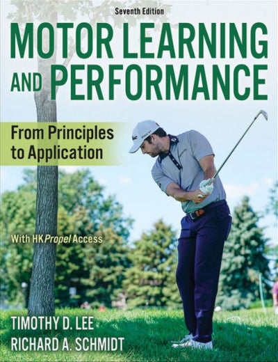 Book cover of 'Motor Learning and Performance' with a golfer on a golf course.