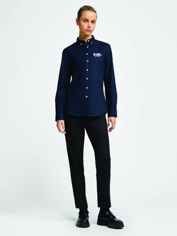 WOMENS SMITH OXFORD SHIRT NAVY LONG SLEEVE