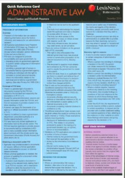 ADMINISTRATIVE LAW 3RD EDITION QUICK REFERENCE CARD