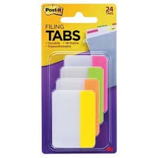 POST-IT TABS, 2-INCH SOLID, ASSORTED BRIGHT COLORS, 6-TABS/COLOR, 4-COLORS, 24-TABS/PACK