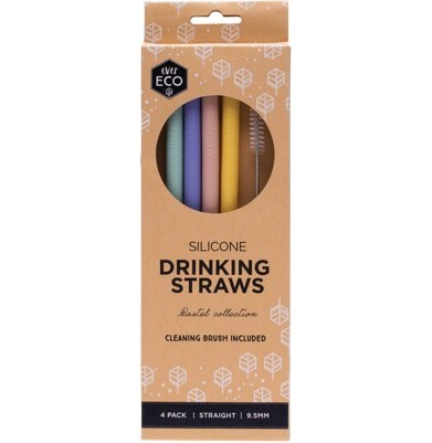 Ever Eco Silicone Drinking Straws- Pastels - Straight + Cleaning Brush