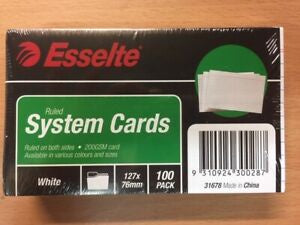 ESSELTE SYSTEM CARDS RULED WHITE 127 X 76MM 100 PACK