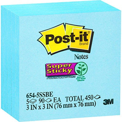 POST-IT SUPER STICKY SINGLE COLOUR PACKS 76 X 76MM ELECTRIC BLUE