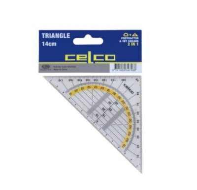 CELCO TRIANGLE 14CM PROTRACTOR AND SET SQUARE 2 IN 1