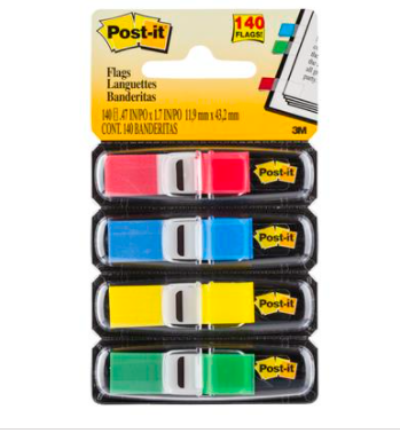 POST-IT 683-4 MINI INDEX FLAGS PRIMARY ASSORTED PACK 140