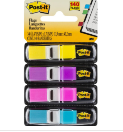 POST-IT 683-4AB MINI INDEX FLAGS BRIGHT ASSORTED PACK 140