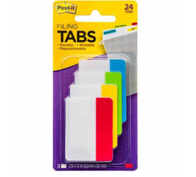 POST-IT 686-ALYR DURABLE FILING TABS SOLID 50MM ASSORTED PACK 24