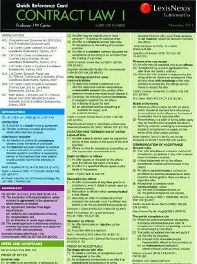 CONTRACT LAW I QUICK REFERENCE CARD
