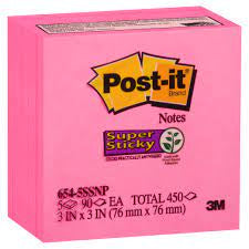 POST-IT 654-5SSSNP SUPER STICKY SINGLE COLOUR PACKS 76X76MM NEON PINK