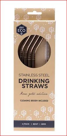 Ever Eco Stainless Steel Straws Bent Rose Gold X 4