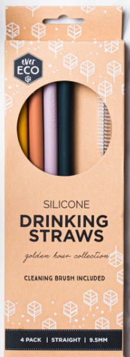 Ever Eco Silicone Drinking Straws- Golden Hour- Straight + Cleaning Brush